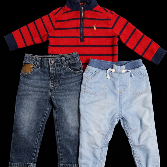 Designer Bundle- 2T POLO Quarter Zip + 12-18m jeans - Picture 3 of 11